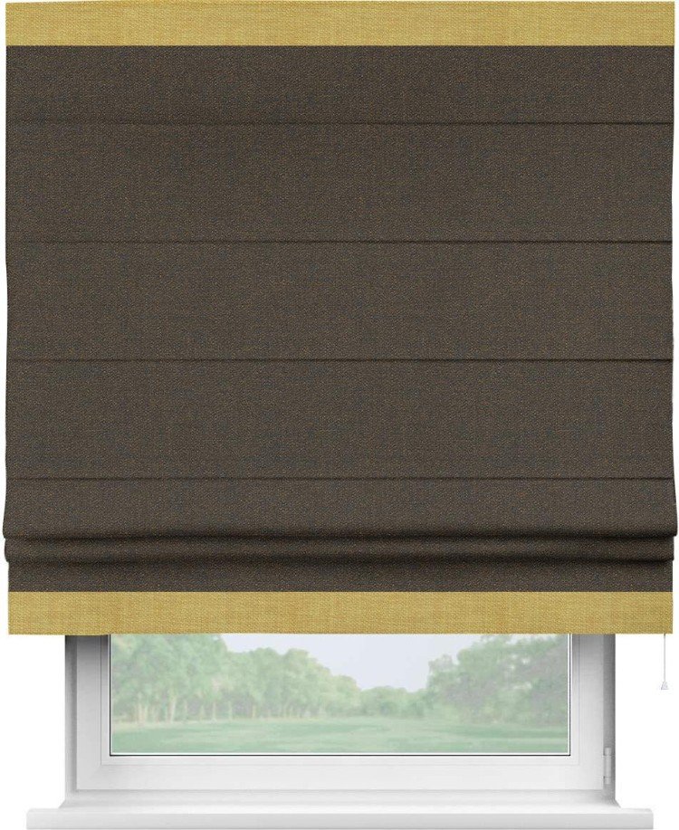 Римская штора «Кортин» с кантом Горизонт, для проема, ткань лён темно-коричневый