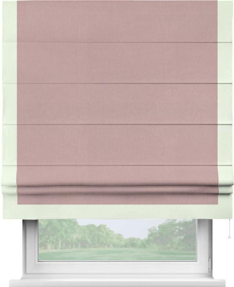Римская штора «Кортин» с кантом Виктория, для проема, ткань вельвет розовая пудра