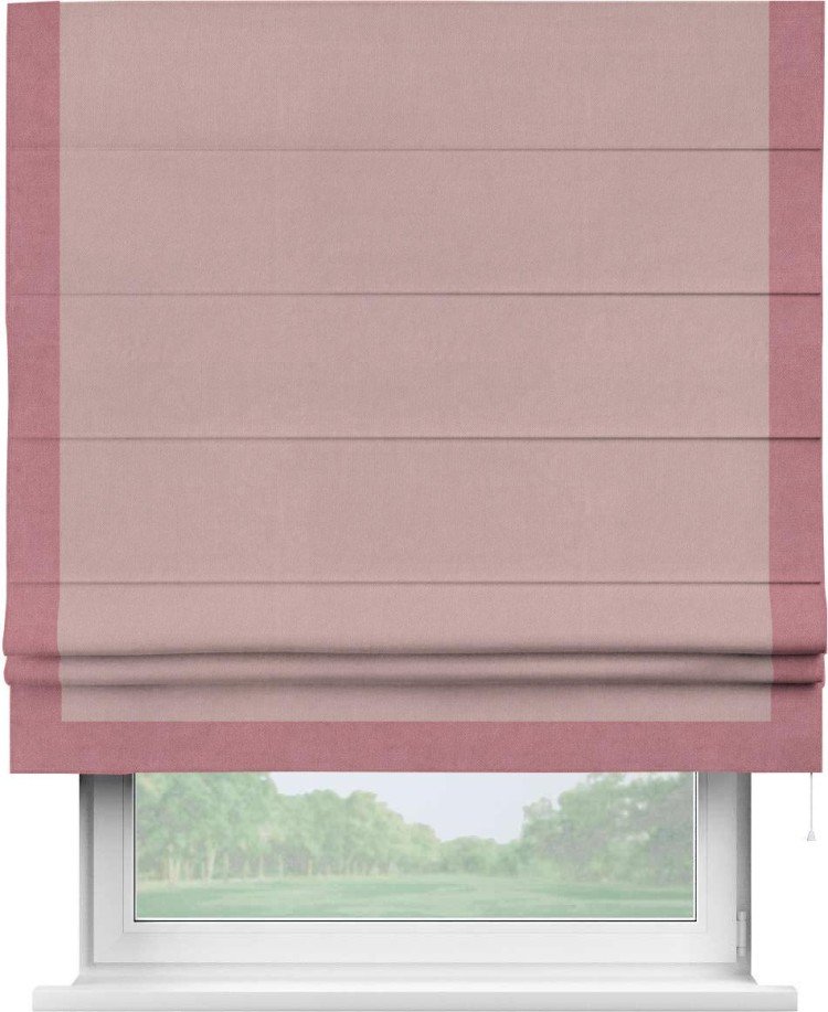 Римская штора «Кортин» с кантом Виктория, для проема, ткань вельвет розовая пудра