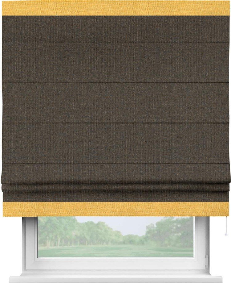 Римская штора «Кортин» с кантом Горизонт, для проема, ткань лён темно-коричневый