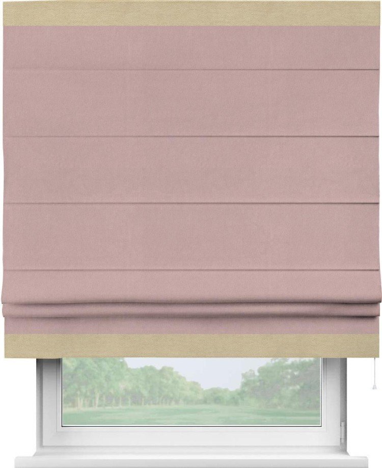 Римская штора «Кортин» с кантом Горизонт, для проема, ткань вельвет розовая пудра
