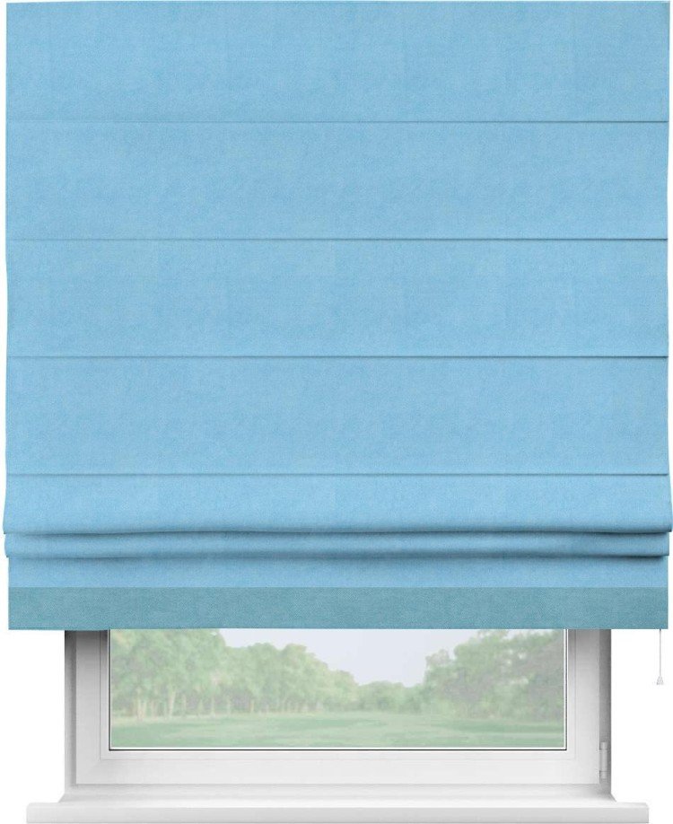 Римская штора «Кортин» с кантом Джестер, для проема, ткань вельвет голубой